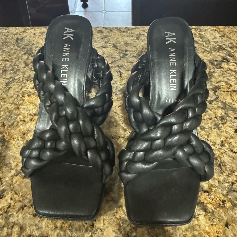 Anne Klein Black Quilted Slide Sandals (flex)